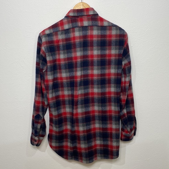 Vintage Pendleton Mens M Blue & Red Plaid Pure Wool Button Down Shirt - Picture 8 of 9